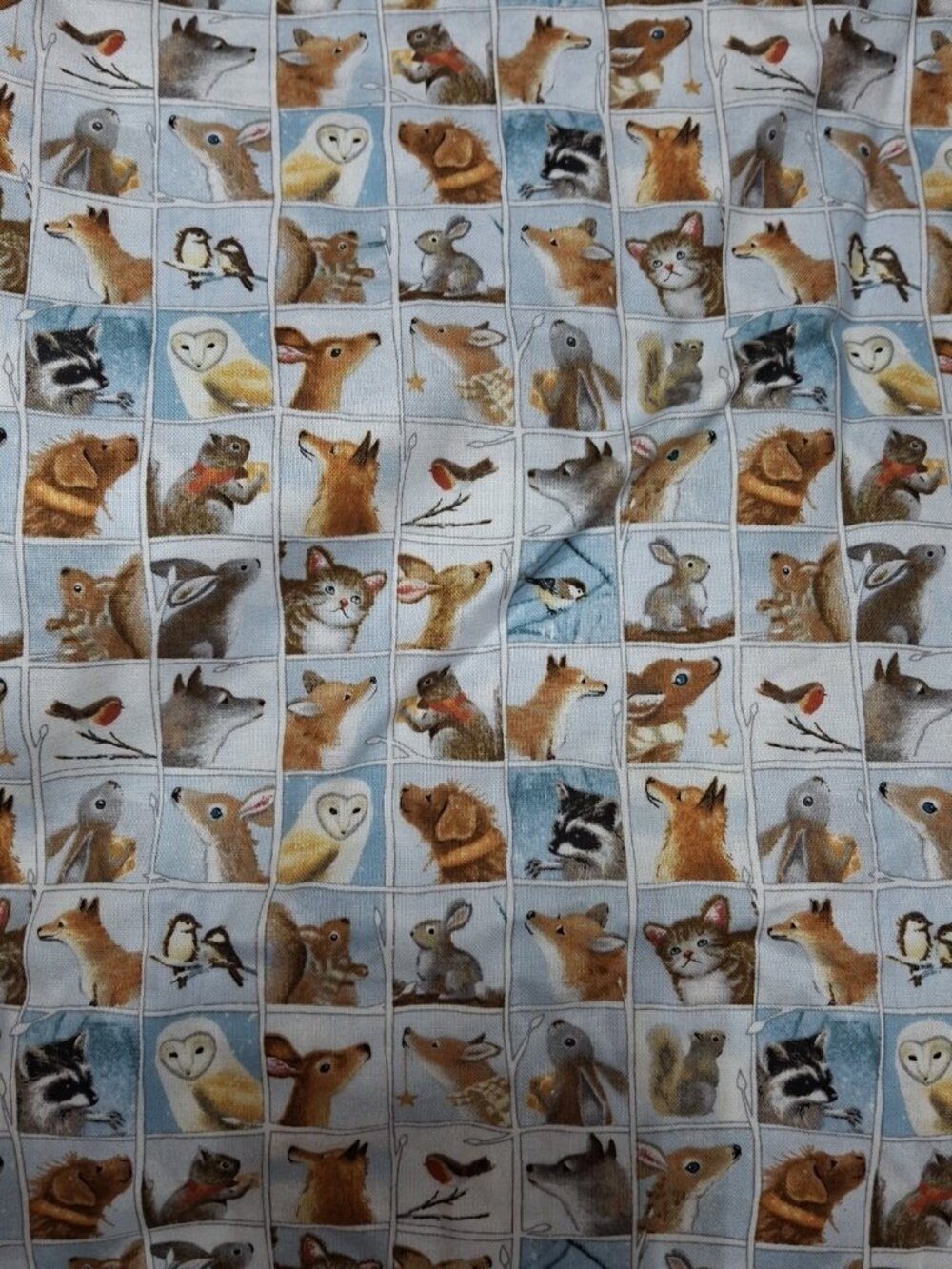Quilting Treasures Fabric, Blue, Woodland Animals, 38" X 24, Winter